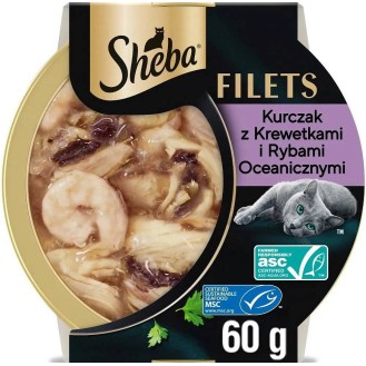 Sheba Fillets Adult Bogaty w Kurczaka z Krewetkami i Rybami Oceanicznymi Mokra Karma dla kota op. 60g