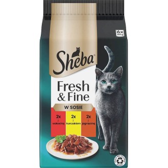 Sheba Fresh&Fine Jagnięcina, Wołowina i Kurczak w sosie Mokra karma dla kota op. 6x50g