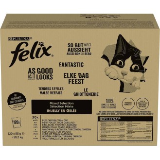 Felix Fantastic Adult Mixed Selection w galaretce Mokra Karma dla kota op. 120x85g + Namiot dla kota GRATIS