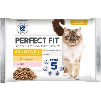Perfect Fit Sensitive Adult 1+ kurczak i łosoś w sosie Mokra Karma dla kota op. 4x85g