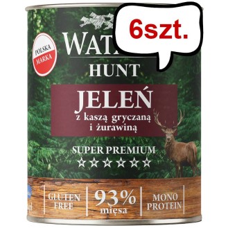 Wataha Hunt Adult Jeleń z kaszą gryczaną i żurawiną Mokra Karma dla psa op. 800g Pakiet 6szt.