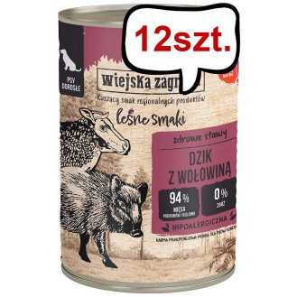 Wiejska Zagroda Leśne Smaki Adult Dzik z wołowiną Mokra Karma dla psa op. 400g Pakiet 12szt.