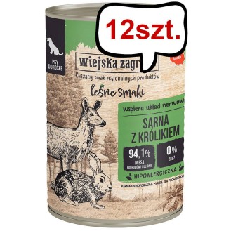 Wiejska Zagroda Leśne Smaki Adult Sarna z królikiem Mokra Karma dla psa op. 400g Pakiet 12szt.