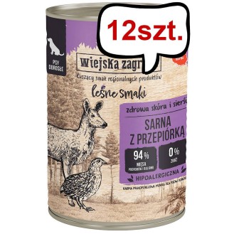 Wiejska Zagroda Leśne Smaki Adult Sarna z przepiórką Mokra Karma dla psa op. 400g Pakiet 12szt.