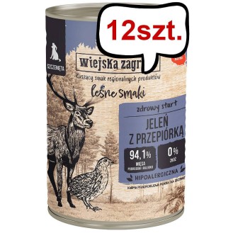 Wiejska Zagroda Leśne Smaki Puppy Jeleń z przepiórką Mokra Karma dla szczeniąt op. 400g Pakiet 12szt.