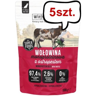 Wiejska Zagroda Mono Wołowiną z ostropestem Mokra Karma dla psa op. 5x500g