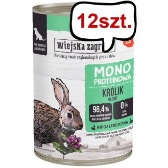 Wiejska Zagroda Monobiałkowa Królik Mokra Karma dla psa op. 400g Pakiet 12szt.