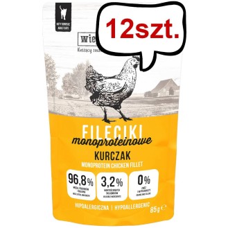 Wiejska Zagroda Monoproteinowe Fileciki Kurczak Mokra Karma dla kota op. 85g Pakiet 12szt.