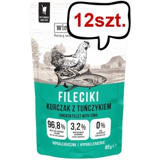 Wiejska Zagroda Fileciki Kurczak z tuńczykiem Mokra Karma dla kota op. 85g Pakiet 12szt.