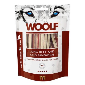 Woolf Przysmak Long Beef and Cod Sandwich dla psa op. 100g