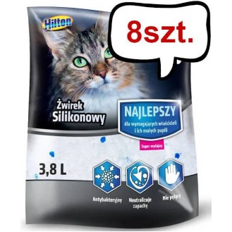 Hilton Żwirek Silikonowy bezzapachowy dla kotów poj. 3.8l Pakiet 8szt.